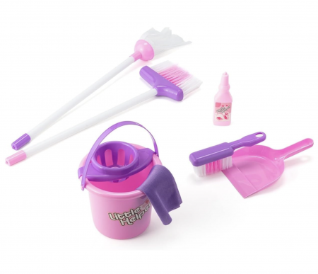 Set carucior de curatenie cu matura, galeata si mop, roz [2]