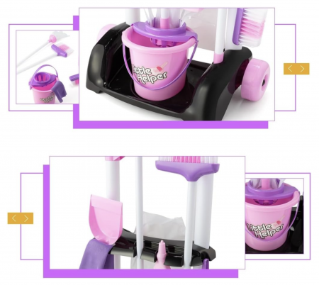 Set carucior de curatenie cu matura, galeata si mop, roz [7]