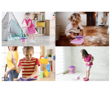 Set carucior de curatenie cu matura, galeata si mop, roz [3]