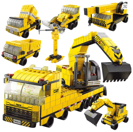 Jocuri si Jucarii - Set constructie 6 in 1 Utilaje de Constructie 1000 piese, pentru copii 6+ ani