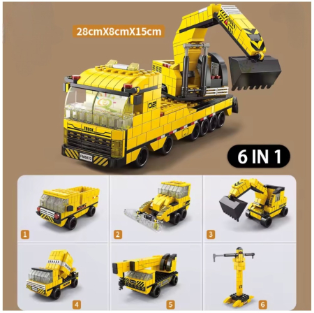 Set constructie 6 in 1 Utilaje de Constructie 1000 piese, pentru copii 6+ ani [4]