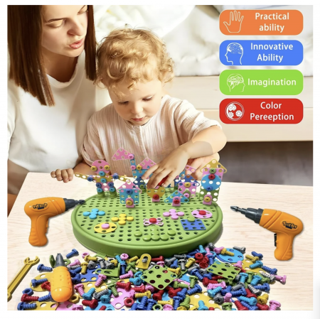 Seturi de constructie - Set constructii copii cu bormasina electrica – 211 piese, tematica Dinozaur