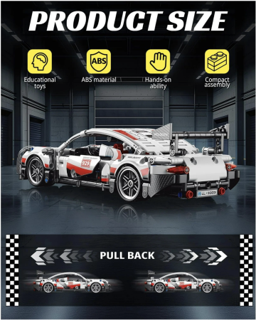 Jocuri si Jucarii - Set constructie masina de curse Supercar, scara 1:18 pull-back, 455 piese, 6 ani+