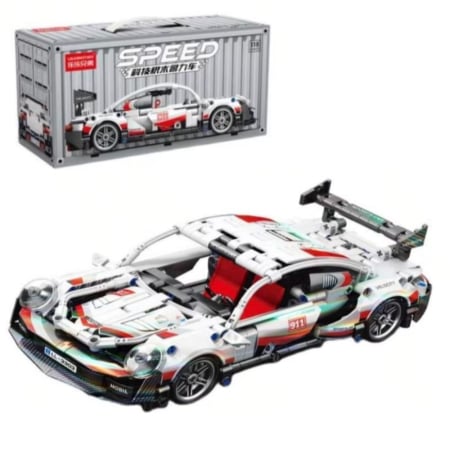 Jocuri si Jucarii - Set constructie masina de curse Supercar, scara 1:18 pull-back, 455 piese, 6 ani+