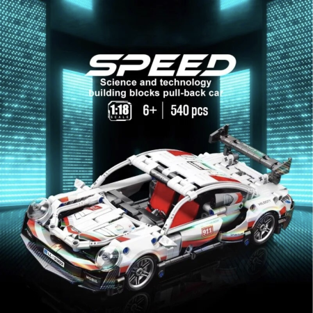 Set constructie masina de curse Supercar, scara 1:18 pull-back, 455 piese, 6 ani+ [3]