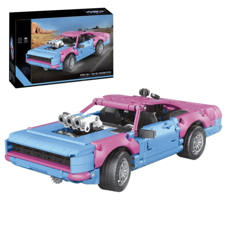 Jocuri si Jucarii - Set constructie masina sport retro Muscle Car roz-bleu, motor cu pistoane, 925 piese, 16 ani+