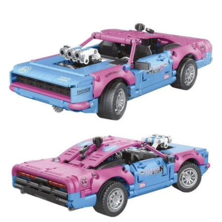 Jocuri si Jucarii - Set constructie masina sport retro Muscle Car roz-bleu, motor cu pistoane, 925 piese, 16 ani+