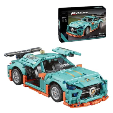 Jocuri si Jucarii - Set constructie masina de curse GT turcoaz cu portiere fluture, 1294 piese, 6 ani+
