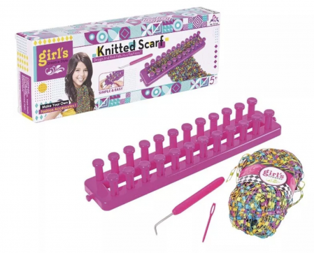 Jocuri de indemanare manuala - Set creatie de tricotat, cu aparat gherghef cu 2 randuri, esarfa multicolora