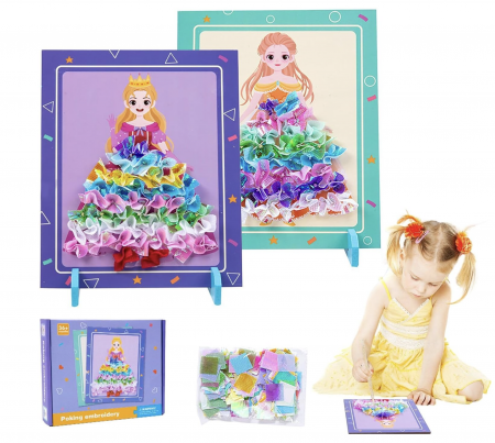 Jocuri de indemanare manuala - Set creativ si educativ Broderie pe rochia printesei blonde