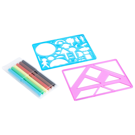 Articole pentru desen si pictura - Set Creativ de Desen cu Sabloane si 6 Carioci Colorate Art Design, Mandala