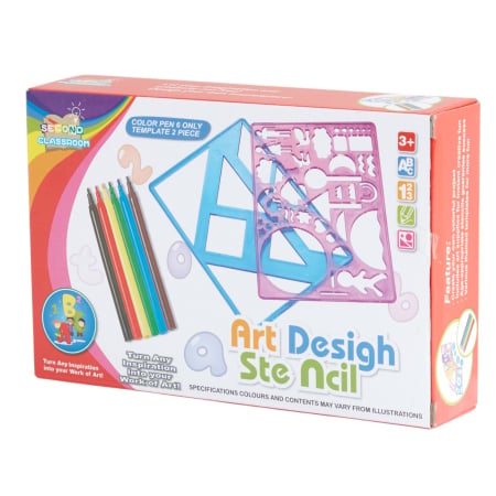 Articole pentru desen si pictura - Set Creativ de Desen cu Sabloane si 6 Carioci Colorate Art Design, Mandala