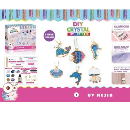 Jocuri si Jucarii - Set creativ DIY Bijuterii din Rasina UV cu tematica Ocean, lampa UV si accesorii, +8 ani