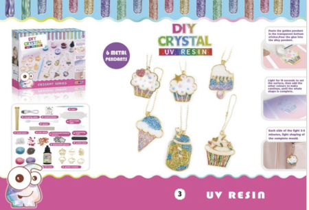 Jocuri si Jucarii - Set creativ DIY Bijuterii din Rasina UV cu tematica Desert, lampa UV si accesorii, +8 ani