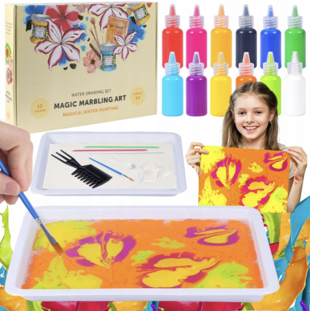 Articole pentru desen si pictura - Set Creativ Pictură cu Efect de Marmura, 12 Culori