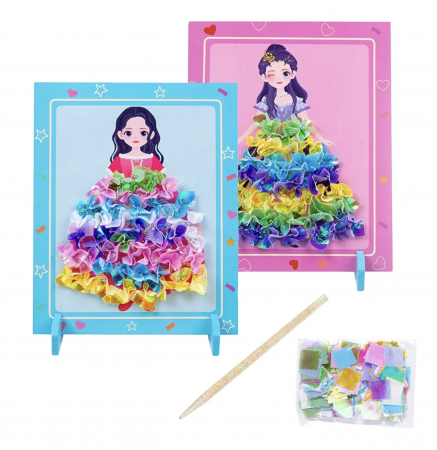 Jocuri de indemanare manuala - Set creativ si educativ Broderie pe rochia printesei brunete