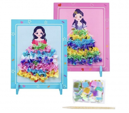 Jocuri de indemanare manuala - Set creativ si educativ Broderie pe rochia printesei brunete