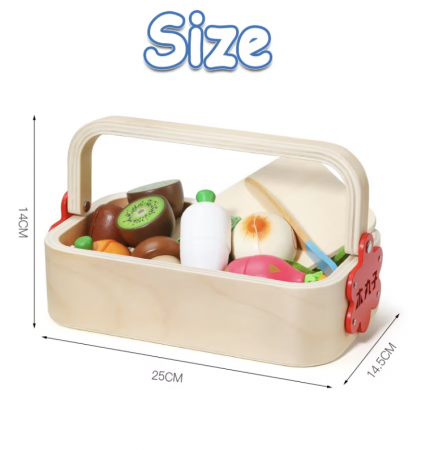 Set Cutie de tip Cos cu Tocator și Legume, cu stickere, din Lemn [3]