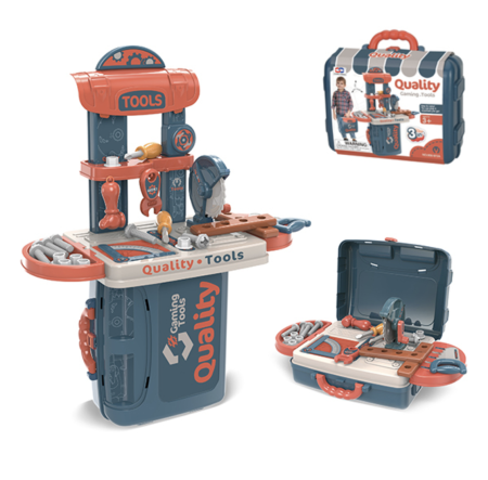 Jocuri si Jucarii - Set de bricolaj copii tip geanta transformabila in banc de scule