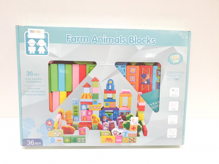 Set de constructie 100 Cuburi din lemn - Ferma Animalelor [6]