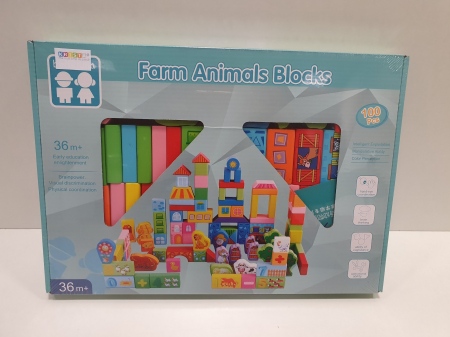 Set de constructie 100 Cuburi din lemn - Ferma Animalelor [5]