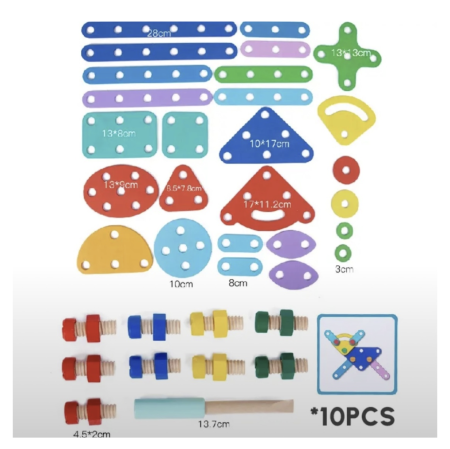 Set de Constructie si Sortare Forme, Variety Nut Combination, din Lemn [4]