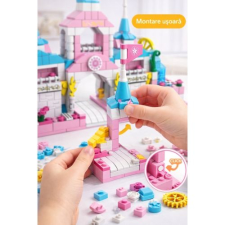 Set constructie castel 1000 piese – model roz pentru copii 6+ ani [4]
