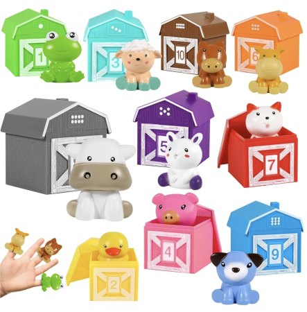 Jocuri si Jucarii - Set marionete de sortat si asociat cu animalute de la ferma, 20 piese, 3 ani+