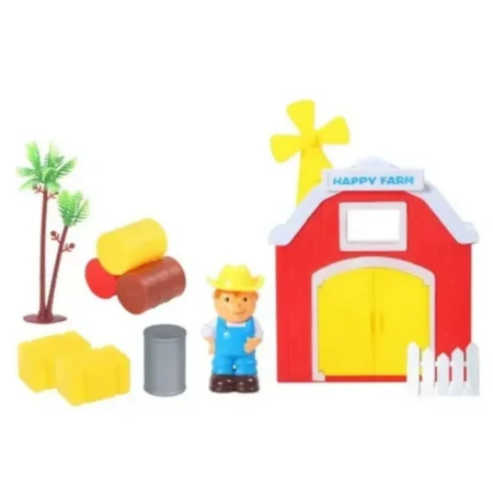 Jocuri si Jucarii - Set De Joaca Ferma Copii Happy Farm Cu Grajd Figurina Fermier Si Accesorii 3 Ani