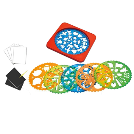 Jocuri si Jucarii - Set Creativ Deluxe Spiral Art Spirograph cu 6 Sabloane si Planse de Razuit