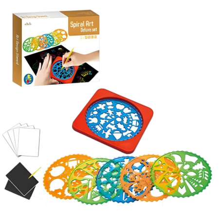 Jocuri si Jucarii - Set Creativ Deluxe Spiral Art Spirograph cu 6 Sabloane si Planse de Razuit