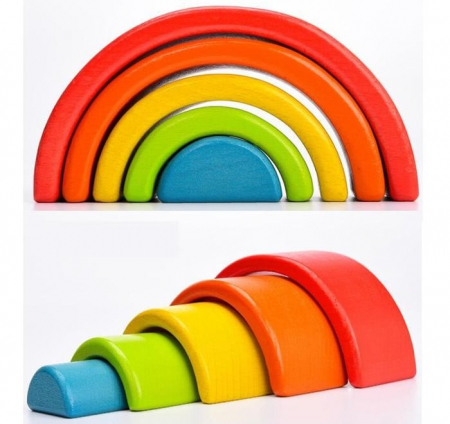 Set forme geometrice curcubeu, din lemn Rainbow Blocks - Krista® [6]