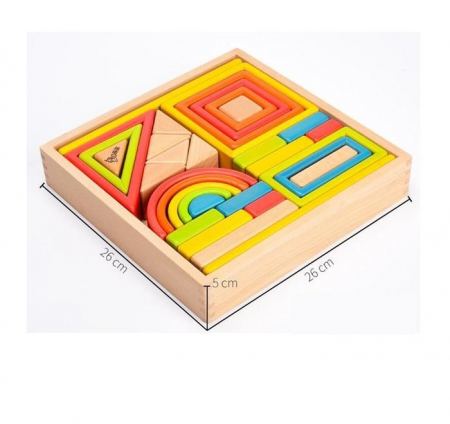 Set forme geometrice curcubeu, din lemn Rainbow Blocks - Krista® [5]