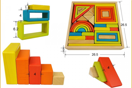 Set forme geometrice curcubeu, din lemn Rainbow Blocks - Krista® [2]