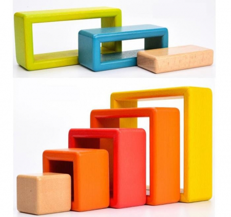 Set forme geometrice curcubeu, din lemn Rainbow Blocks - Krista® [7]