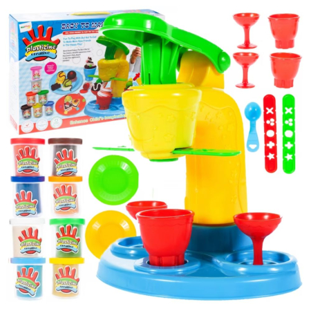 Jocuri si Jucarii - Set Plastilina cu Aparat, 6 borcanele Junior Icecream cu Accesorii
