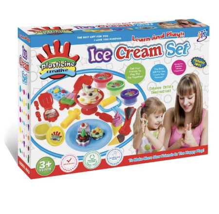 Jocuri si Jucarii - Set de Joaca Ice Cream Set cu 4 borcanele Plastilina si Accesorii