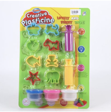 Plastilina, slime, nisip de modelat - Set de Plastilina cu Accesorii, 3 Borcane, 8 Forme si 2 Seringi