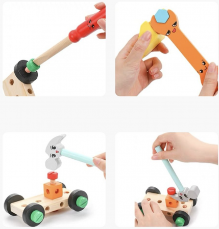 Set Geanta cu scule si unelte, de constructie masini, din lemn [12]