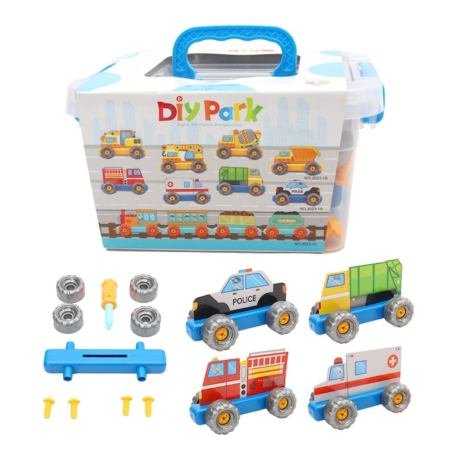 Jocuri si Jucarii - Set Joc de Constructie Vehicule DIY cu Piese si Suruburi, 30 piese