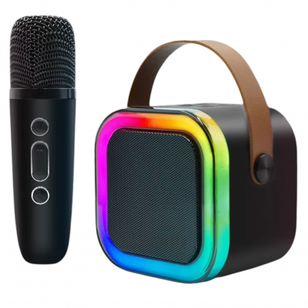 Artist - instrumente muzicale - Set Karaoke cu Boxa Difuzor cu Microfon Wireless, cu bluetooth, acumulator, negru