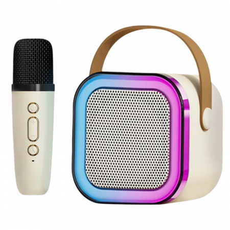 Set Karaoke cu Boxa Difuzor cu Microfon Wireless, cu bluetooth, acumulator, crem Artist - instrumente muzicale - Set Karaoke cu Boxa Difuzor cu Microfon Wireless, cu bluetooth, acumulator, crem