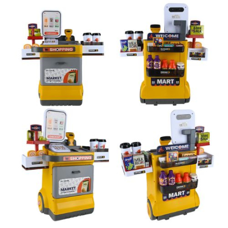 Set magazin de jucarie copii cu lada pe roti, scaner cu sunet si accesorii, galben [6]