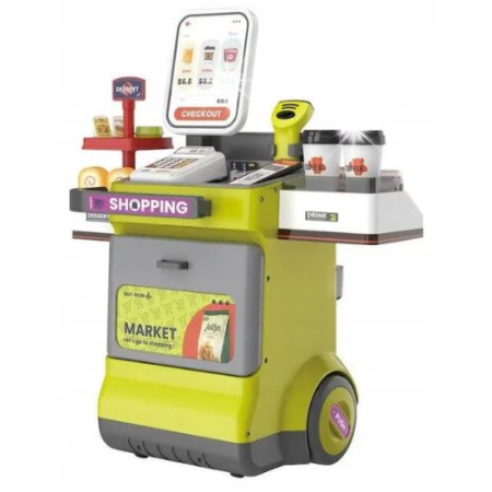 Jocuri si Jucarii - Set magazin de jucarie copii cu lada pe roti, scaner cu sunet si accesorii, vernil