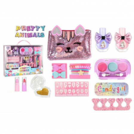 Set machiaj, manichiura unghii si accesorii de par cu portfard, Pretty Animals [1]