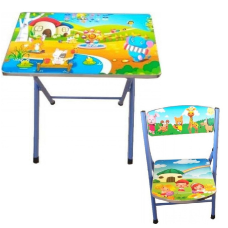 Birouri pentru copii - Set masa si scaun copii Joaca, albastru verde, MDF lucios, colturi rotunjite, 10 kg