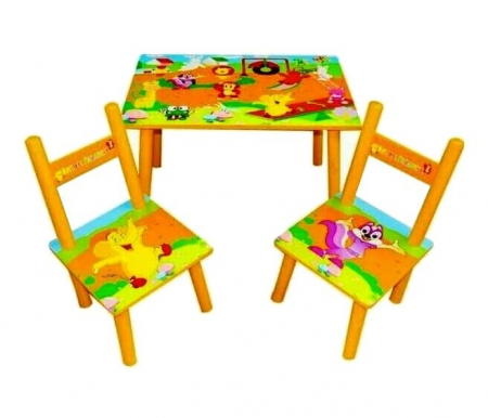 Set masuta cu doua scaune pentru copii, din MDF, portocaliu, 59x39x40 cm [3]