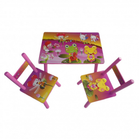 Set masuta cu doua scaune pentru copii, din MDF, roz, 59x39x40 cm [2]