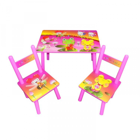 Camera copilului - Set masuta cu doua scaune pentru copii, din MDF, roz, 59x39x40 cm