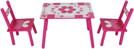 Set masuta cu doua scaune pentru copii, din MDF, Roz cu alb, 59x39x40 cm [3]